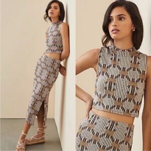 Anthropologie Tan Midi Pencil Skirt with Slit